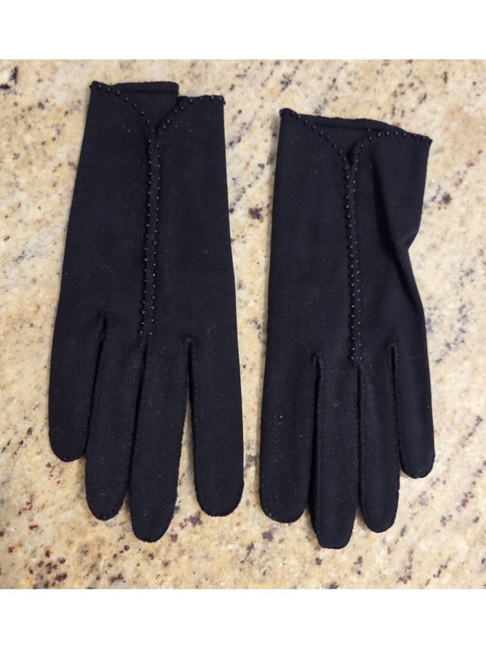 New? Vtg Womens Size S Black Cotton Stretch Formal 8" Short Gloves Beaded Knotch